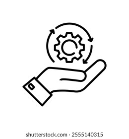 hand holding gear like optimize system icon.