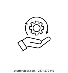 hand holding gear like optimize system icon.