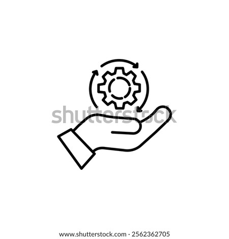 hand holding gear like optimize system icon.