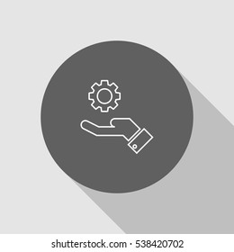 hand holding gear outline icon vector sign symbol illustration, can be used for web and mobile desgn