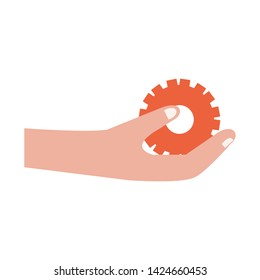 Hand holding gear symbol isolated vector illustration graphic design