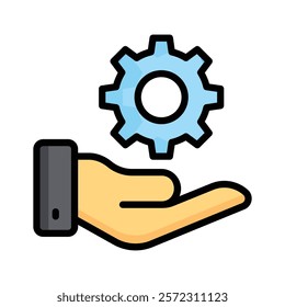 Hand holding a gear, symbolizing technical assistance