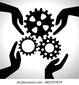 hand holding gear team design isolated