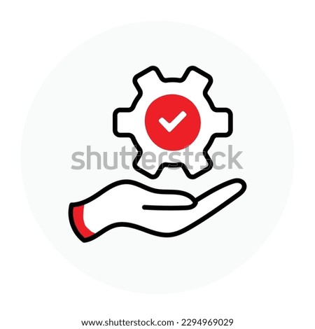 Hand Holding a Gear with Tick Icon. Effective Control Confirming Mastery. Performance in Hand. Vector icon with editable stroke.