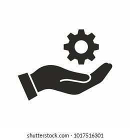 Hand Holding A Gear. Vector Icon.