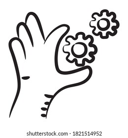 Hand holding gears, editable vector of customized setting 