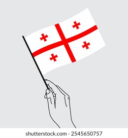 Hand holding Georgia flag in line art drawing style. Georgia hand Flag waving. Vector illustration