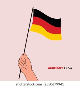 Hand holding Germany flag in line art drawing style. Germany hand Flag waving. Vector illustration