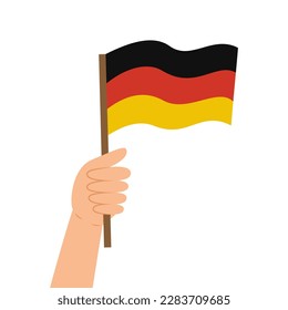 Hand holding Germany flag. Vector illustration in flat style isolated on white background.