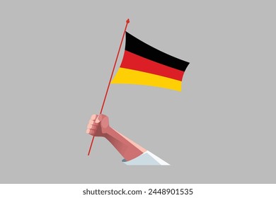 A hand holding an Germany flag, Germany flag vector graphic, National Germany flag, Vector illustration, Computer illustration
