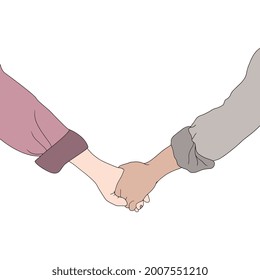 hand holding gesture, bonding gesture, flat colorful illustration of people for friendship day. hand-drawn character illustration of happy people.