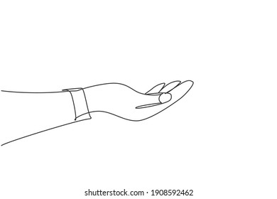 Hand holding gesture. Single continuous line hand gesture graphic icon. Simple one line draw doodle for world campaign concept. Isolated vector illustration minimalist design on white background