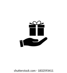 Hand holding a gift box flat icon