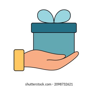 La mano sosteniendo la caja de regalo - icono