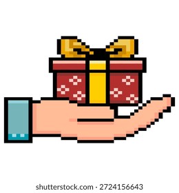 Mano que sostiene el píxel de la caja de regalo
