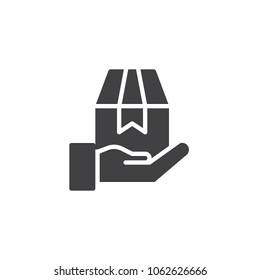 Hand holding gift box vector icon. filled flat sign for mobile concept and web design. Hands give parcel box simple solid icon. Symbol, logo illustration. Pixel perfect vector graphics