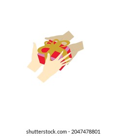 hand holding a gift box, vector illustration 