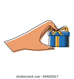 hand holding gift box wrapped ribbon