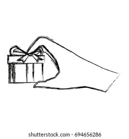 hand holding gift box wrapped ribbon