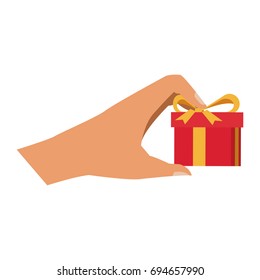 hand holding gift box wrapped ribbon