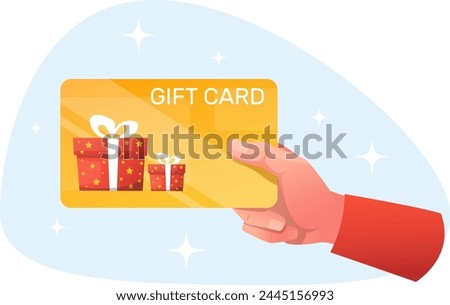 Hand holding a gift card, receiving a gift or bonus