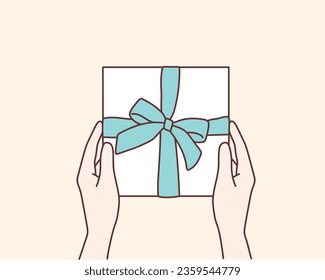 The hand holding a gift. Hand drawn style vector design illustrations.