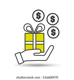 hand holding gift money coin icon vector illustration