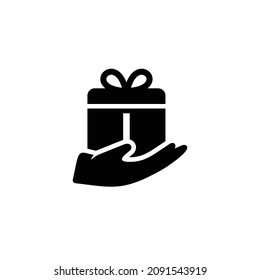 Hand holding gift simple flat icon vector