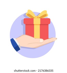 hand holding gift vector illustration isolated on white background