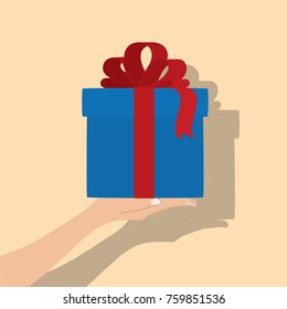 Hand holding a gift, vector illustration design. Hands collection.