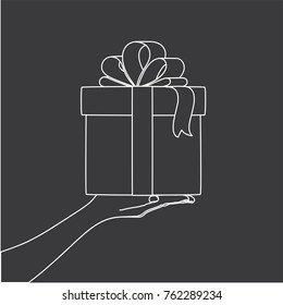 Hand holding a gift, vector illustration design. Hands collection.