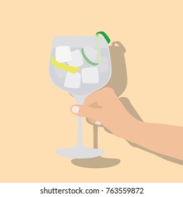 Hand holding a gin glass, vector illustration design. Hands collection.