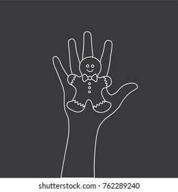 Hand holding a gingerbread man, vector illustration design. Hands collection.