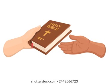 Hand Holding and Give Bible Holy Book Cartoon Illustration Vector