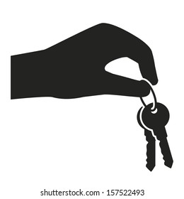 Hand Holding And Giving Keys Black Web Icon. Vector Real Estate Template