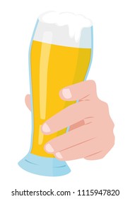 Hand holding glass of beer.