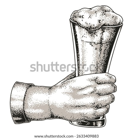 A hand holding a glass of beer filled to the brim featuring a thick layer of froth. This drink invites relaxation and enjoyment in a casual social setting.
