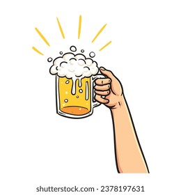 Hand Holding Glass of Beer , vector illustration