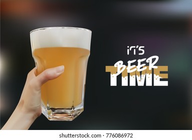 Hand Holding A Glass Of Beer. Vector  Realistic vector illustrations 