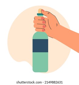 Hand holding glass bottle of alcoholic drink. Person with beverage flat vector illustration. Alcohol, celebration, drinking problem concept for banner, website design or landing web page