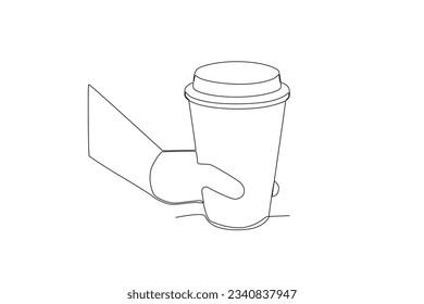 A hand holding a glass of caffeine drink. International coffee day one-line drawing
