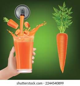 Hand holding a glass of carrot juice.illustration vector