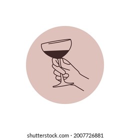 Hand holding a glass of champagne icon linear style