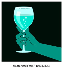 Hand holding a glass with a cocktail. Flyer for night party. Vector illustration eps 10