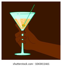 Hand holding a glass with a cocktail. Flyer for night party. Vector illustration eps 10