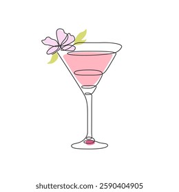 Hand Holding Glass, cocktail one line drawing, continuous modern illustration