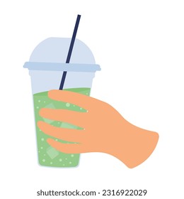 Hand holding a glass for a cold drink, drinks with you, a cocktail in a glass