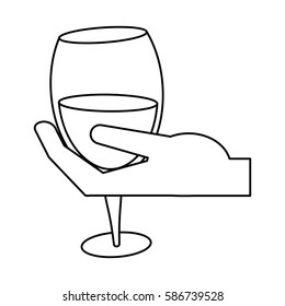 hand holding glass cup wine thin line