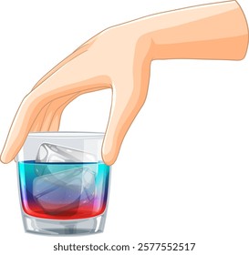 Hand holding a glass with ice cubes