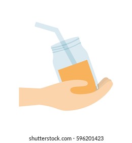 hand holding glass jar juice vector illustration eps 10